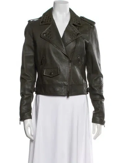 Pre-owned Coach Lamb Leather Biker Jacket In Green