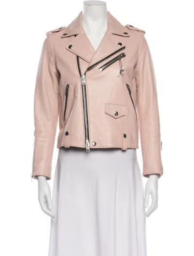 Pre-owned Coach Lamb Leather Biker Jacket In Pink