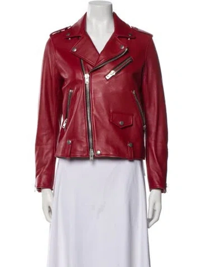 Pre-owned Coach Lamb Leather Biker Jacket In Red
