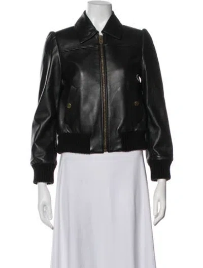Pre-owned Coach Lamb Leather Bomber Jacket In Black
