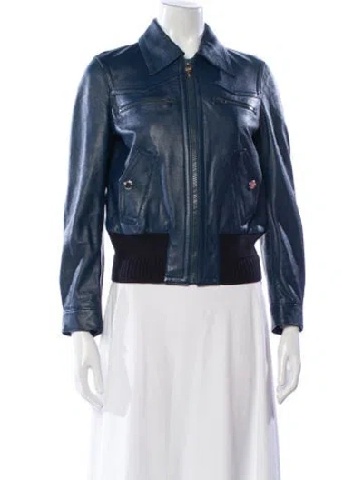 Pre-owned Coach Lamb Leather Bomber Jacket In Blue