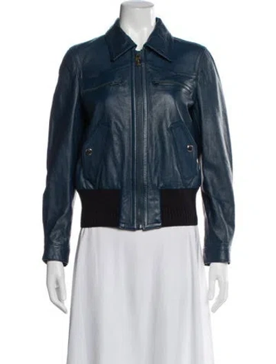 Pre-owned Coach Lamb Leather Bomber Jacket In Blue