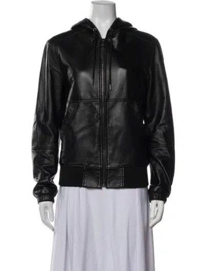 Pre-owned Coach Lamb Leather Bomber Jacket In Blue