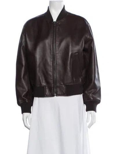 Pre-owned Coach Lamb Leather Bomber Jacket In Brown