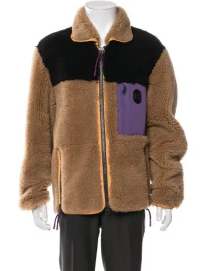 Pre-owned Coach Lamb Leather Colorblock Pattern Jacket In Brown