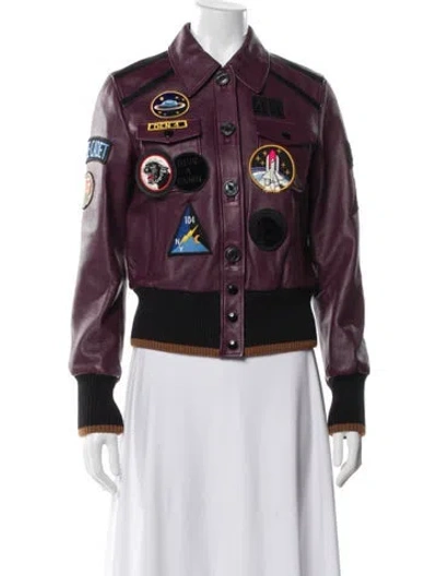 Pre-owned Coach Lamb Leather Graphic Print Bomber Jacket W/ Tags In Multi