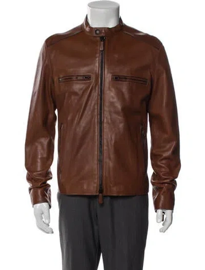 Pre-owned Coach Lamb Leather Moto Jacket In Brown