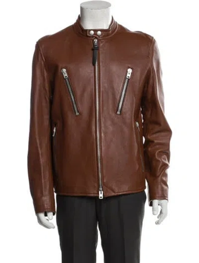 Pre-owned Coach Lamb Leather Moto Jacket In Brown