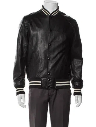 Pre-owned Coach Lamb Leather Striped Bomber Jacket In Black