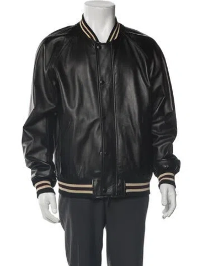 Pre-owned Coach Lamb Leather Striped Bomber Jacket In Black