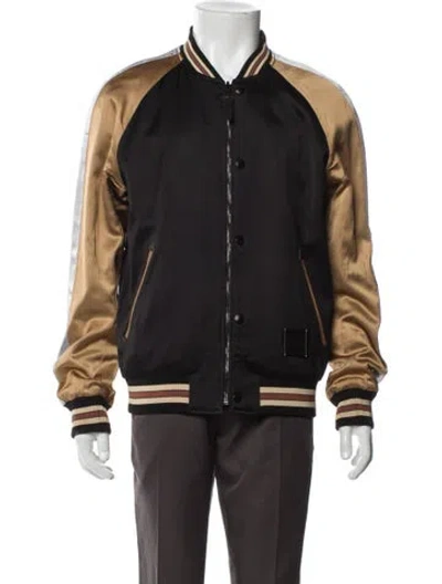 Pre-owned Coach Lamb Leather Striped Bomber Jacket In Brown