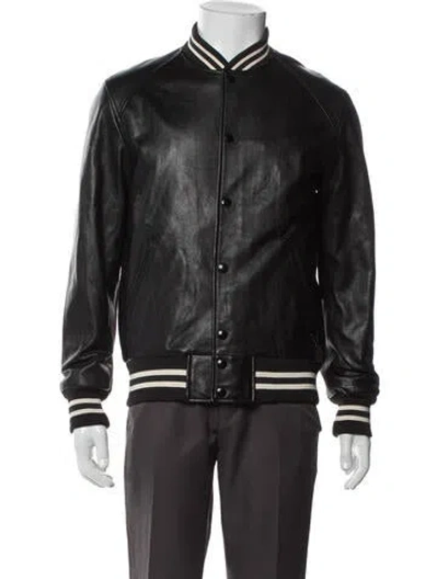 Pre-owned Coach Lamb Leather Striped Bomber Jacket In Gray