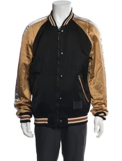 Pre-owned Coach Lamb Leather Striped Reversible Bomber Jacket In Black
