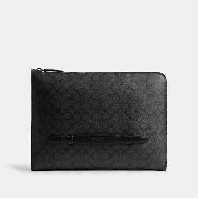 Coach Laptop Case In Signature Canvas In Charcoal