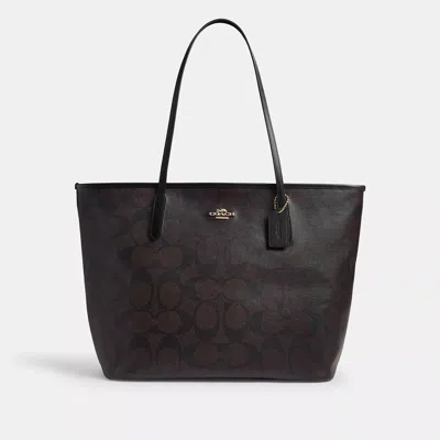 Coach Large City Tote Bag In Maxi Signature Canvas In Brown