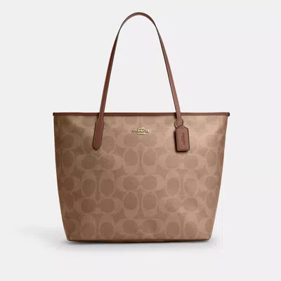 Coach Large City Tote Bag In Maxi Signature Canvas In Brown