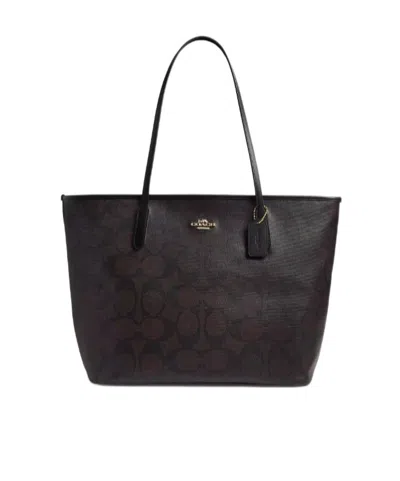 Coach Large City Tote Bag In Maxi Signature Canvas In Brown
