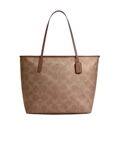 Coach Large City Tote Bag In Maxi Signature Canvas In Pink