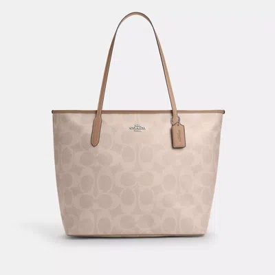 Coach Large City Tote Bag In Maxi Signature Canvas In Sand