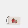 Coach Large Corner Zip Wristlet With Strawberry Graphic