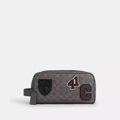 Coach Large Travel Kit In Signature Canvas With Patches In Gray