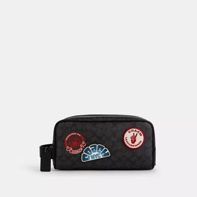 Coach Large Travel Kit In Signature Canvas With Patches In Grey