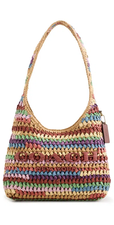 Coach Large Weave Straw Brooklyn Shoulder Bag B4/multi