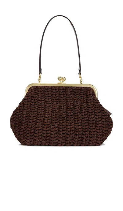Coach Large Weave Straw Kisslock Frame 27 Bag In Brown