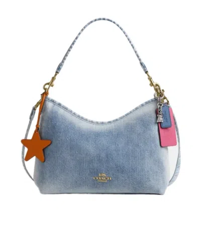Coach Laurel Shoulder Bag In Loved Denim With Charms In Blue