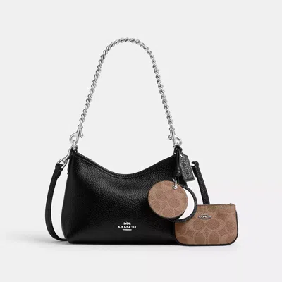 Coach Laurel Small Shoulder Bag With Mirror Charm And Pouch In Black