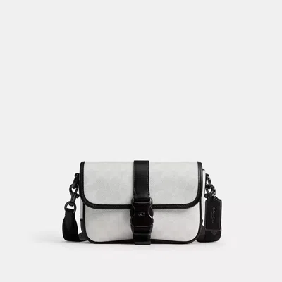 Coach League Crossbody Bag 19 In Signature Canvas In White/black Signature