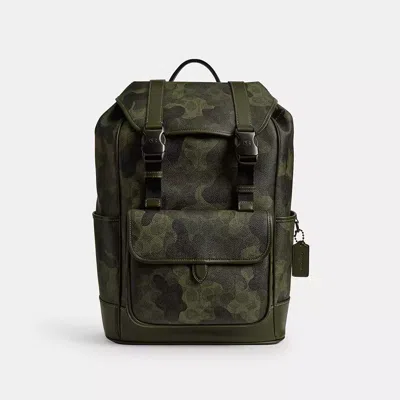 Coach League Flap Backpack In Signature Camo Print In Green