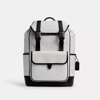 Coach League Flap Backpack In Signature Canvas In White