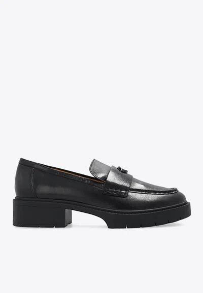 Coach Leah Logo Plaque Leather Loafers In Black