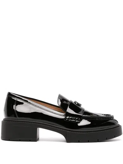 Coach Leah Patent-leather Loafers In Black