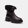 Coach Leah Black Leather Front Zip Platform Boots In Black