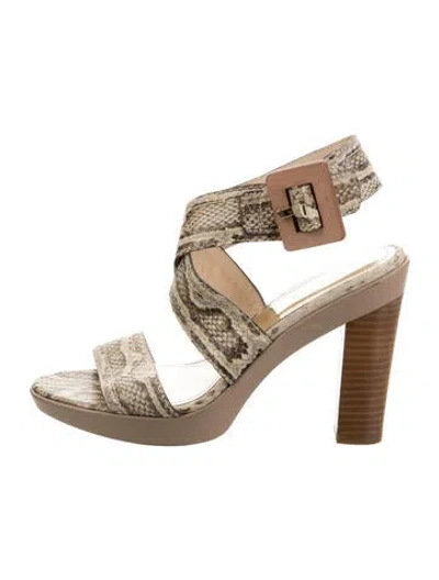 Pre-owned Coach Leather Animal Print Sandals In Gold