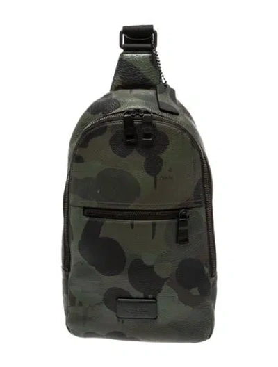 Pre-owned Coach Leather Backpack In Black/green