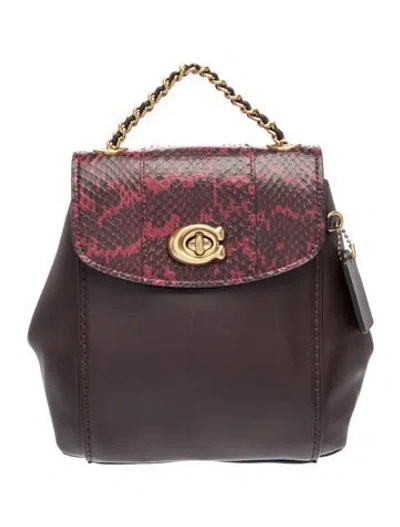 Pre-owned Coach Leather Backpack In Burgundy