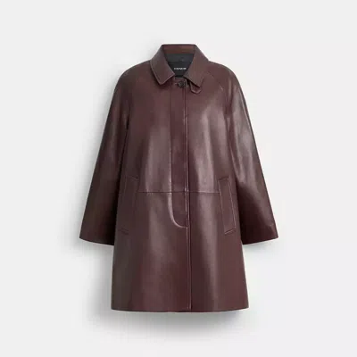 Coach Leather Balmacaan In Burgundy