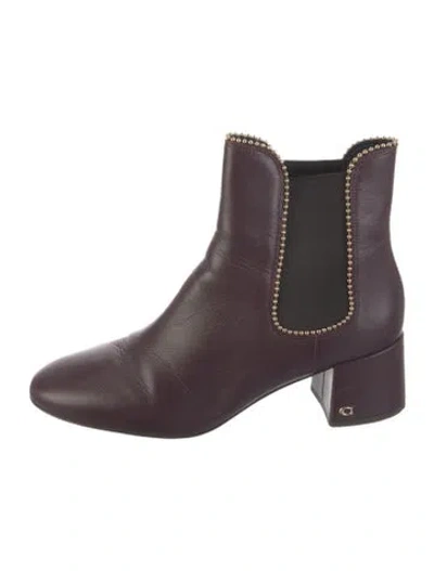 Pre-owned Coach Leather Beaded Accents Chelsea Boots In Purple