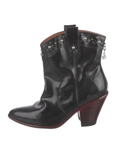 Pre-owned Coach Leather Beaded Accents Western Boots In Black