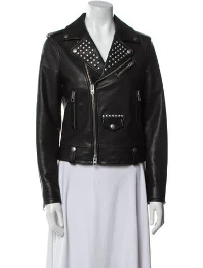 Pre-owned Coach Leather Biker Jacket In Black