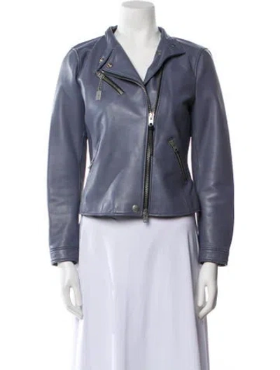 Pre-owned Coach Leather Biker Jacket In Blue