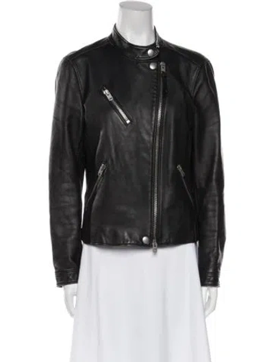 Pre-owned Coach Leather Biker Jacket In Blue