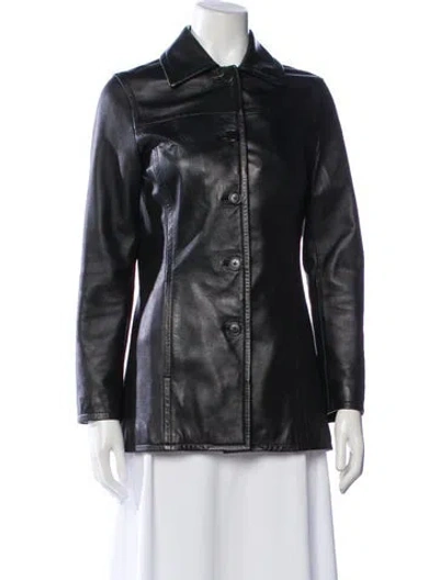 Pre-owned Coach Leather Biker Jacket In Blue