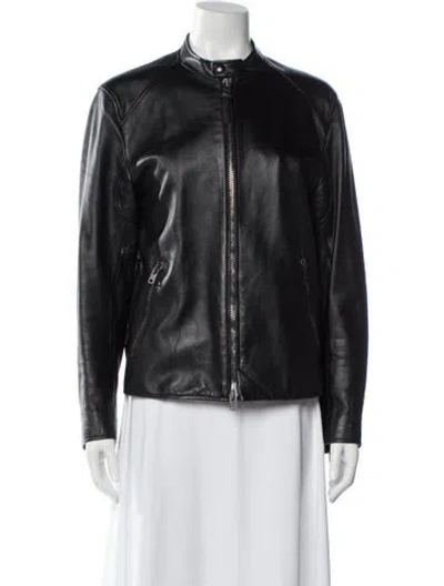 Pre-owned Coach Leather Biker Jacket In Blue
