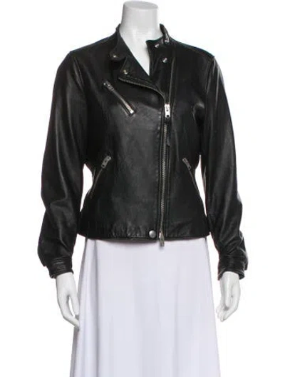 Pre-owned Coach Leather Biker Jacket In Blue
