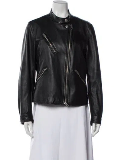 Pre-owned Coach Leather Biker Jacket In Blue