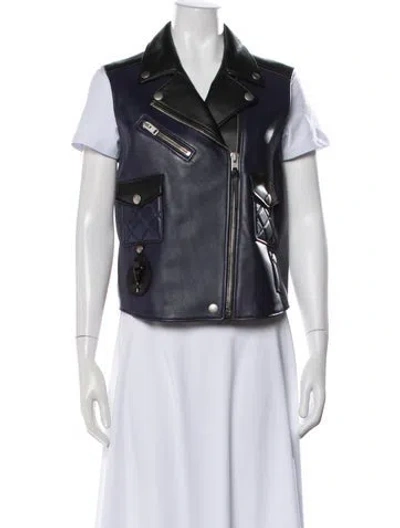 Pre-owned Coach Leather Biker Jacket In Blue